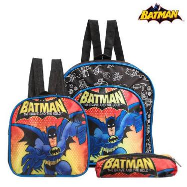 Imagem de Kit Mochila Escolar Batman Infantil Meninos Azul Costa - Toys 2U