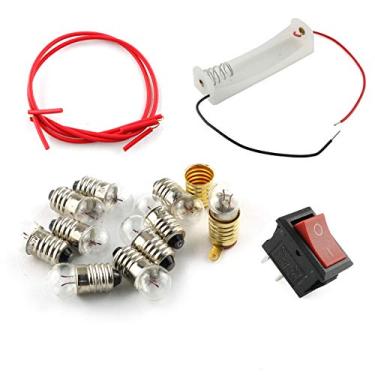 Imagem de E-outstanding Electrical Circuit Experiment Tools Physics Science Lab Basic Circuit Learning Starter Kit Electricity Experiment Set 10 1.5V Bulb, 1 Battery Box, 1 Switch Button, 2 Wires, 2 Lamps