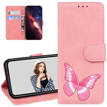 Imagem de Monwutong Capa carteira de telefone para Motorola G54 5G, capa de couro PU com toque de borboleta em relevo com fecho magnético e slots de cartão de dinheiro coldre para Moto G54 5G, TXHD rosa
