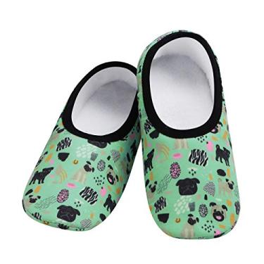 Imagem de Snoozies Skinnies Meias femininas antiderrapantes, chinelos para cães com forro de sherpa leve (cães verdes, grande)
