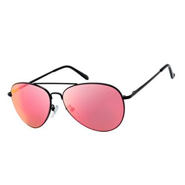 Imagem de The Fresh Óculos de sol aviador clássico armação de metal com lente espelhada com caixa de presente, 34-preto (haste de mola), 60 mm