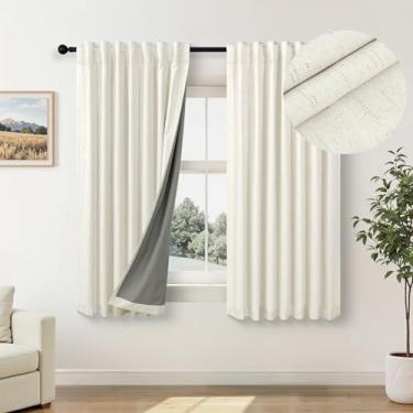 Imagem de Cortinas blecaute pequenas, 137 cm de comprimento, de linho, texturizadas, curtas, pretas, cortinas escurecidas para quarto, isolamento térmico, café, drapeado, para janela de sacada de 132 a 136 cm