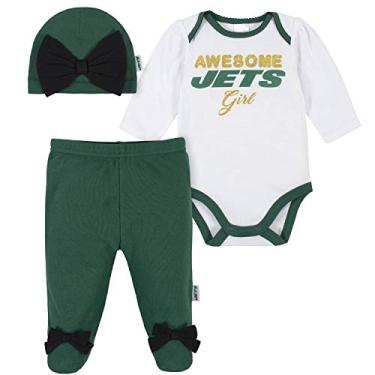 Imagem de NFL Conjunto de presente New York Jets, 3 peças, calça com pé e lista de chapéus, jatos de Nova York, verde e branco, 3 a 6 meses