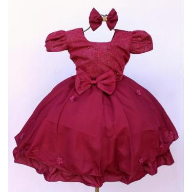 Imagem de Vestido infantil festa luxo várias cores e tiara, Marsala, 1