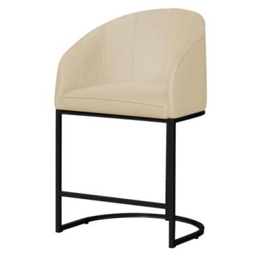 Imagem de Banco Banqueta Alta Poltrona Mia Base Metal Preta Suede - Fina Mobília