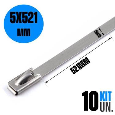 Imagem de 10x Abraçadeira ZIP Tie Termotape Cinta Lacre Aço Inox 304 5x521mm - S