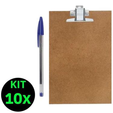 Imagem de Prancheta De Madeira A4 Kit 10un + 10 Canetas Bic Azul - ACRIMET / BIC