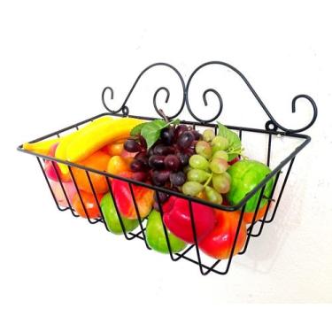 Imagem de Fruteira cesto de parede 40x20cm Preto - StiloArteMetal