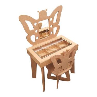 Imagem de Penteadeira Infantil Borboleta com Gaveta Banqueta Vidro e Espelho Mdf