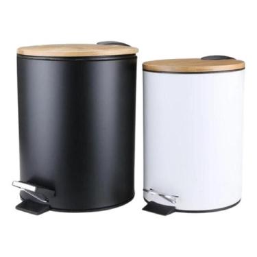 Imagem de Lixeira Banheiro Cozinha Pedal 3l Cesto De Lixo Tampa Bambu - Wincy, P