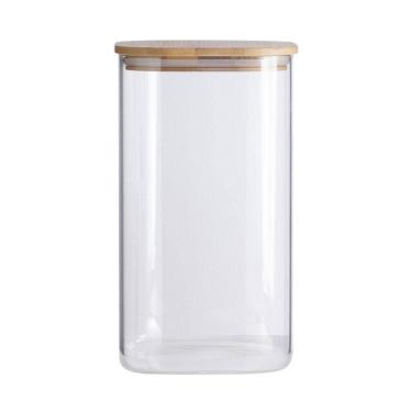 Imagem de Pote De Vidro Com Tampa De Bambu Oikos 1,4l Hermético Quadrado