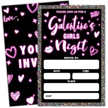 Imagem de ukebobo Galentines Cartão de convite para festa noturna para meninas, 20 Neon Valentines Dinner Convite, Pink Cocktail Convite, Galentines Convite with Envelopes, Valentines Ideas for Girls