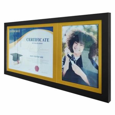 Imagem de KIAGA, Quadro Painel para Fotos de Formatura Certificado e Diploma com Vidro Cor:PRETO E DOURADO;Tamanho:53,5X27CM