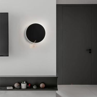 Imagem de GZZBMY Luminária de parede LED circular com interruptor de controle de toque, lâmpada de parede moderna simples redonda de alumínio mini iluminação de parede interna de metal para escadas de quarto e