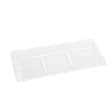 Imagem de Petisqueira de Cristal Retângular C/3 Divisórias Pearl Bolinha Transparente 30x13cm Wolff