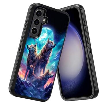 Imagem de DEHJYYIJUY Capa para Samsung Galaxy S24 FE, à prova de choque à prova de poeira/queda, 3 camadas, resistente, capa protetora robusta para Samsung Galaxy S24 FE 5G (2024), lobo sob a lua
