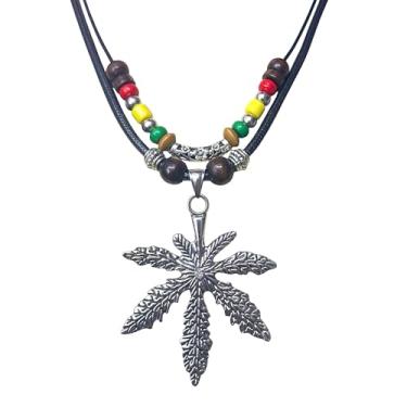 Imagem de Colar de folha de bordo de camada dupla com pingente de folha de bordo rasta xadrez hippie masculino feminino, Medium, Aço inoxidável, Sem Pedra Preciosa