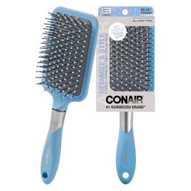 Imagem de Conair Escova de cabelo com almofada de toque de veludo - Escova de cabelo desembaraçadora - estilos cacheados ou lisos - homens ou mulheres - desembaraçador - possui alça de toque suave - Azul