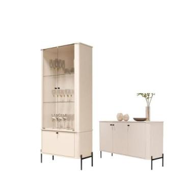 Imagem de Conjunto Buffet e Cristaleira Lirio Off White Preto - CasaH