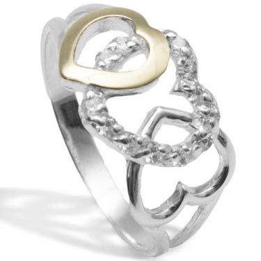 Imagem de Anel Corações Com Aplique em Ouro E Zircônias Debutante - Clara Center