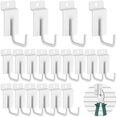 Imagem de Waltool 60 peças de ganchos de slatwall resistentes, suportes de prateleira de parede em forma de J, acessórios, ganchos de exibição de grade, para painel de garagem, casa, jardim, lojas (branco)