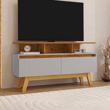 Imagem de Rack para TV Até 50 Polegadas Rubi 2 Portas Naturallle/Off White - Móveis Bechara