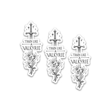 Imagem de Conjunto de 3 peças de adesivos Train Like a Valyrie Funny Sword, Flower Inspiration Meme Humor Sticker Bookish Hard Hat Waterproof Die-Cut Vinyl para garrafa de água, laptop, telefone para amigo,