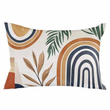 Imagem de Fronha Boho 50 x 66 cm - Padrão Moderno Abstrato Geométrico Laranja Marrom Azul Microfibra Escovada Macia Capas de Travesseiro com Fecho de Zíper Oculto Fronhas de Cama para Quarto Sofá Carro, 1 peça