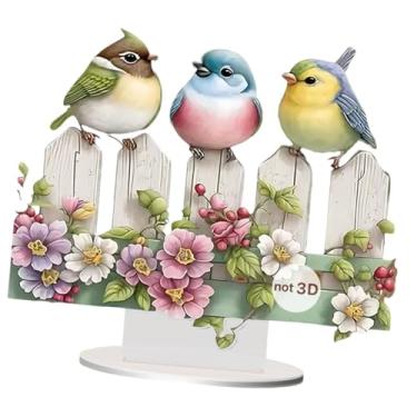 Imagem de Esquirla Aves de acrílico Decoração 2D Sinal plano com base Fácil instalação Decoração ideal de mesa de presente para canto de lareira