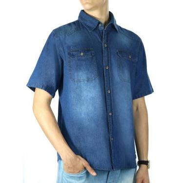 Imagem de Camisa Jeans Manga Curta com Bolsos  Camisa Manga Curta Basico Masculi