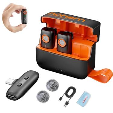 Imagem de hohem Microfone de lapela sem fio MIC-01, cancelamento de ruído de 3 níveis, compartimento para cartão TF integrado, controle de obturador remoto, microfone magnético para smartphone, câmera, laptop,