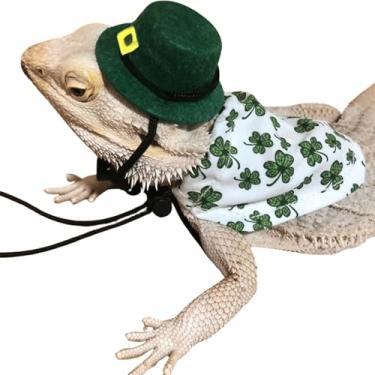 Imagem de 2 peças de chapéus de lagarto e bandanas do dia de São Patrício, 2 tipos de bandana para o dia de São Patrício, acessórios de trevo, fantasia de trevo para coelho, porquinho-da-índia, furão, planador