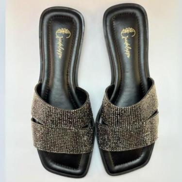 Imagem de Sandália Rasteirinha Feminina Casual Com Tira Strass - GUADALUPPE, Pre