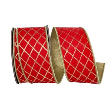 Imagem de Reliant Ribbon Fita de borda com fio de luxo com listras de diamante, vermelho/dourado
