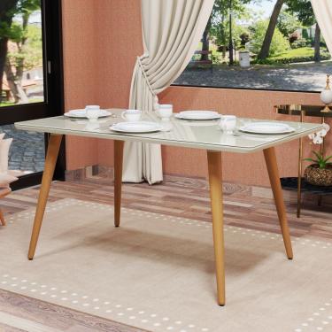 Imagem de Mesa Retangular 4 Lugares Em MDF Tampo De Vidro Pés Palito