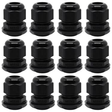Imagem de Sydien 12 peças de prensa de cabo de nylon NPT de 1,27 cm, à prova d'água, cabos à prova d'água, porca de bloqueio ajustável IP68 para alívio de tensão, juntas de aderência de nylon com juntas (preto)