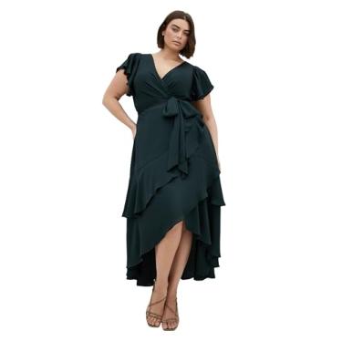 Imagem de City Chic Vestido feminino plus size – Vestido longo Flirty Jen com manga esvoaçante, Verde caçador, 48