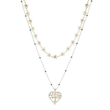 Imagem de HZMAN Colar feminino de árvore da vida, banhado a ouro 14K, pingente de zircônia cúbica, gargantilha em camadas, presente de festa de aniversário, Latão, Zircônia cúbica