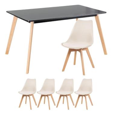 Imagem de Mesa De Jantar 80 X 140cm Preto + 4 Cadeiras Creme