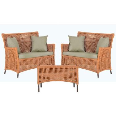 Imagem de 2 Sofás E Mesa Igapó Alumínio Marrom Corda Náutica E7 Trama Terra Cota