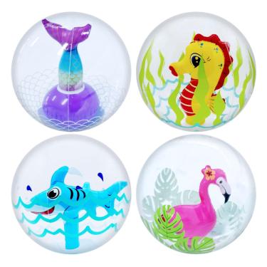 Imagem de Pacote com 4 brinquedos de piscina infláveis Beach Balls 4E's Novelty 3D de 33 cm