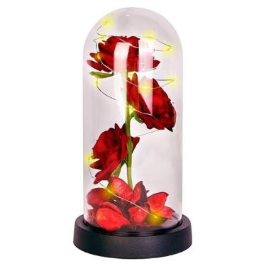 Imagem de Luminária Rosas Na Cúpula Com Led Redoma Arranjo Floral