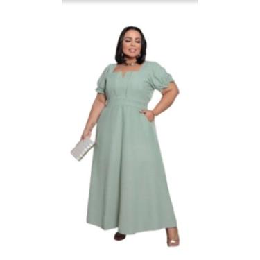 Imagem de Vestido Longo Feminino Plus Size Moda Evangélica - verde menta terraco