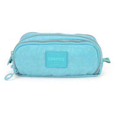 Imagem de Estojo Escolar Up4You Zíper Triplo Tecido Crinkle Turquesa