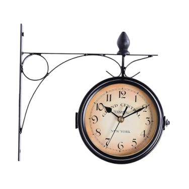 Imagem de Bothyi Double lateral parede de parede Montada de relógio decoração criativa Ornamento prático Design clássico Relógio suspenso para corredor ao ar livre, 42x9x41cm