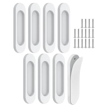 Imagem de MeBantoo Pacote com 8 maçanetas autoadesivas, puxadores autoadesivos de liga de alumínio de 10 cm, puxadores de armário sem broca para gaveta, vidro deslizante/celeiro/portas de varanda (8, branco)