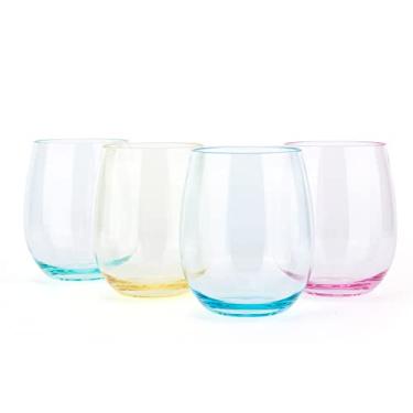 Imagem de KX-WARE Taças de vinho inquebráveis de acrílico sem haste de 510 g, conjunto de 4 multicoloridas