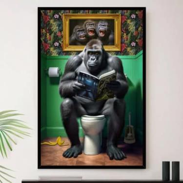 Imagem de Genérico, Quadro Banheiro Macaco Gorila Jornal Decorativo A3 35x45cm