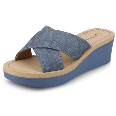 Imagem de Journee — Sandália feminina acolchoada de couro sintético Biara com tiras cruzadas e bico aberto, Jeans, 38