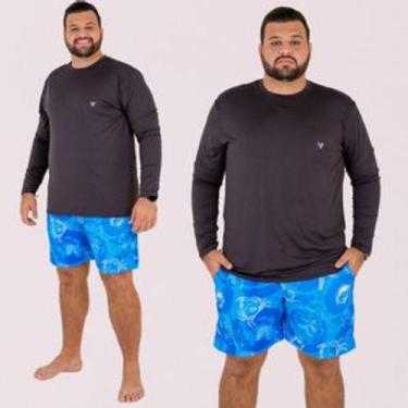 Imagem de Shorts Praia Bermuda Tactel Estampada Plus Size Confortável Cós Ajustá